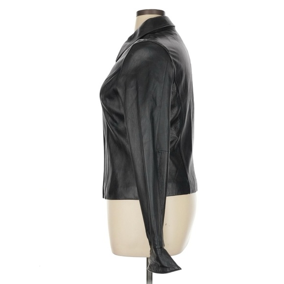 Vintage Leather Jacket Zip Up Collared Flare Cuffs in Black - Picture 5 of 13